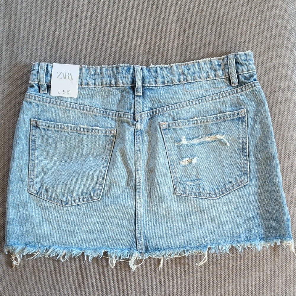 ZARA Light Blue Distressed Denim Mini Skirt - Picture 9 of 9